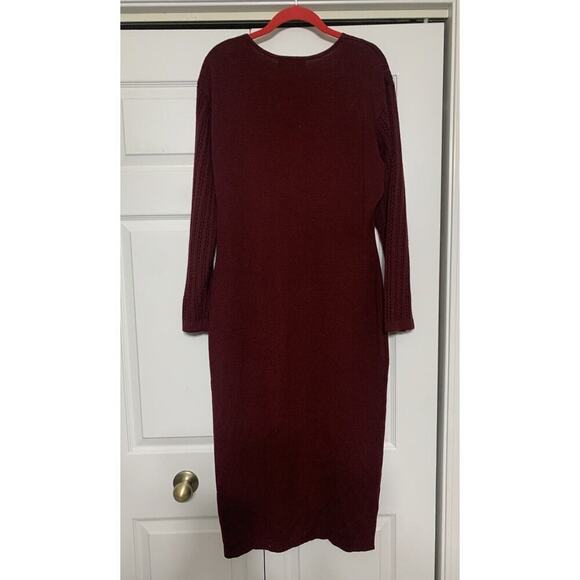 Vintage Carole Little Wool Blend Burgundy Embroidered Knit Maxi Sweater Dress L - Picture 7 of 9